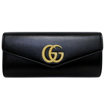 Gucci Clutch Bag Black Gold Broadway 594101 GG Leather GUCCI Marmont Ladies