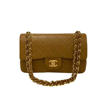 CHANEL Matelasse Double Flap Coco Mark Lambskin Leather 2way Handbag Shoulder Bag Brown 20357