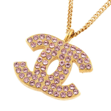 Chanel here mark logo necklace pink rhinestone 02P