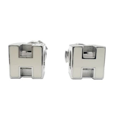 Hermes Earrings H Cube Cage de Ash Pop White Silver Hardware Accessories Women's Men's