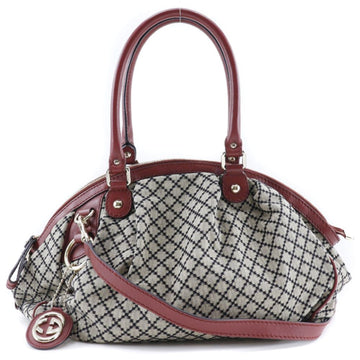 GUCCI Diamante Handbag Sookie 223974 GG Canvas Made in Italy Gray/Red Shoulder Bag 2way Double Zipper Ladies