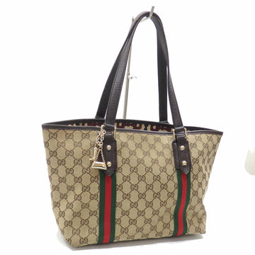 Gucci Tote Bag Ladies Brown GG Canvas Leather 137396 Shoulder Hand Sherry Webbing Line