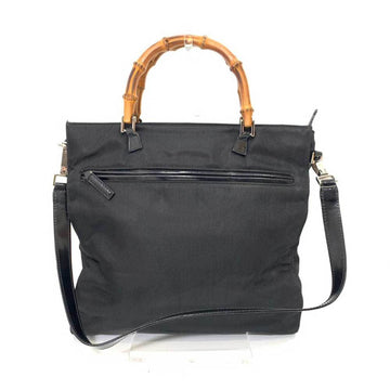 GUCCI Bag Bamboo Handbag Black x Brown 2way Square Ladies Nylon Canvas Enamel Leather