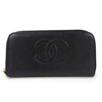 CHANEL Round Long Wallet Zippy No. 9 Caviar Skin Coco Mark Black Leather Accessories Women's Zip long COCO Caviarskin