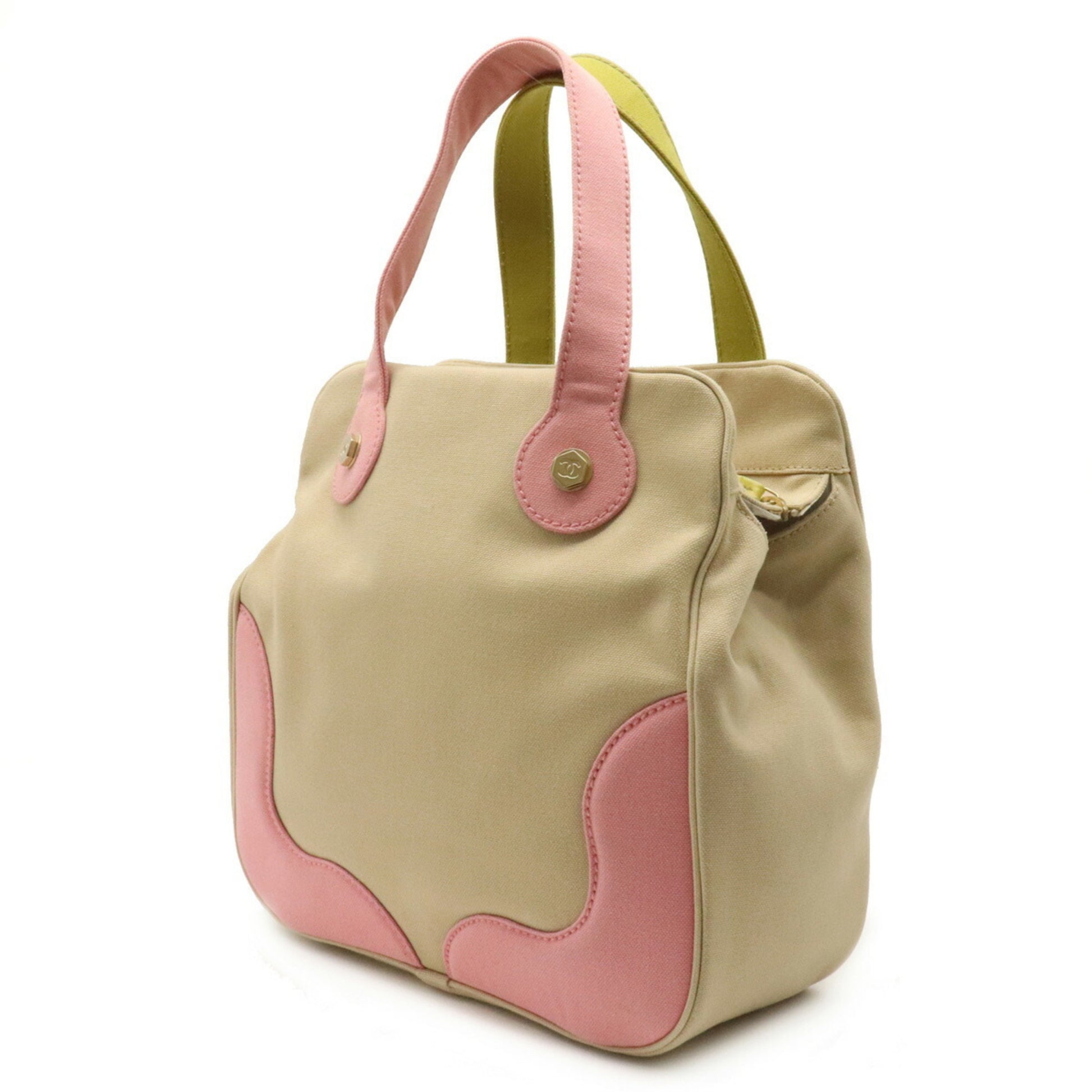 Chanel Marshmallow Handbag Tote Bag Cocomark Canvas Beige Green Pink A