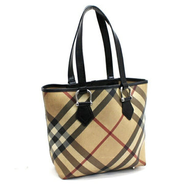 BURBERRY Tote Bag PVC x Leather Check Pattern Beige  Ladies