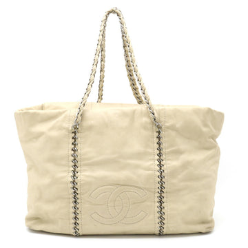 Chanel Chain Shoulder Bag V Stitch Coco Mark Silver Lame Leather Ladies