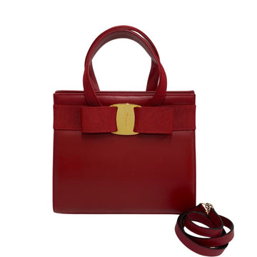 SALVATORE FERRAGAMO Vara Ribbon Calf Leather 2way Handbag Shoulder Bag Red