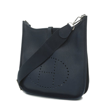 Hermes Evelyn3 X Engraved Taurillon Clemence Leather Shoulder Bag Blue Nuit