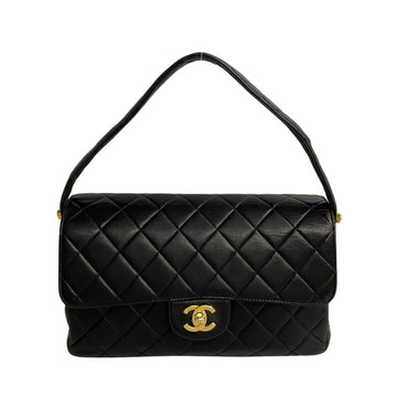 CHANEL Double Face 25cm Matelasse Leather Handbag Black 37169