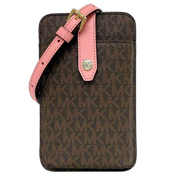 MICHAEL KORS Shoulder Bag Brown Pink Primrose 35R3GTVC2B Pochette Phone PVC Leather  Wallet MK Folder