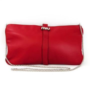 MIU MIU 5BF083 Women's Leather Shoulder Bag Red Color