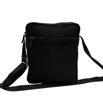 PRADA Triangle Logo Metal Leather Genuine Nylon Mini Shoulder Bag Pochette Sacoche Black