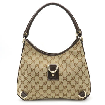 Gucci Abbey GG canvas shoulder bag leather khaki beige dark brown 130738