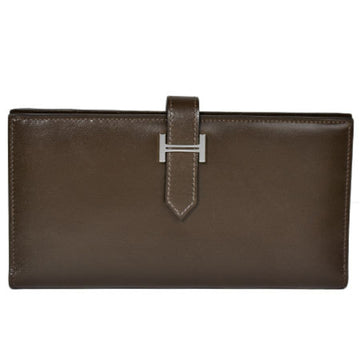 HERMES long wallet with coin purse Bearn souffle J stamped [manufactured in 2006] box calf Ebene dark brown