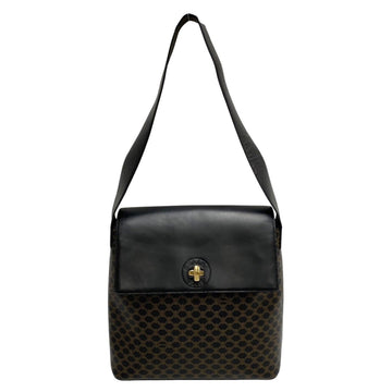 CELINE Vintage Macadam Blason Triomphe Pattern Leather Turnlock Semi Shoulder Bag Black 32092