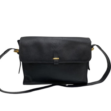 LOEWE Vintage Anagram Logo Leather Genuine Shoulder Bag Sacoche Crossbody Black 57085