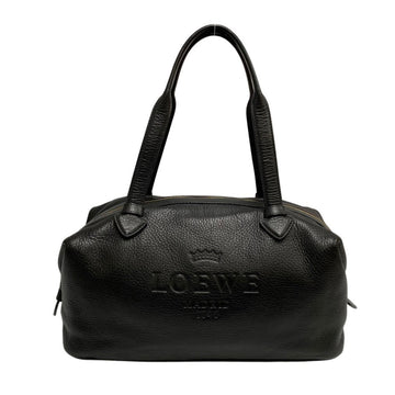 LOEWE Vintage Logo Embossed Leather Genuine Tote Bag Handbag Boston Semi Shoulder Black