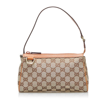 Gucci GG Canvas Abbey Pouch 145750 Beige Brown Leather Ladies GUCCI