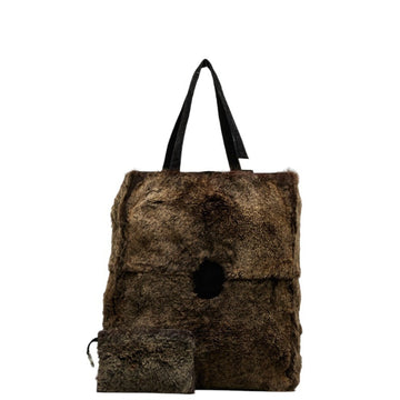 CHANEL Cocomark Lapin Handbag Tote Bag Brown Black Rabbit Fur Ladies