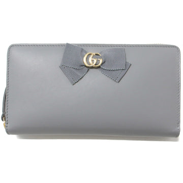 GUCCI Wallet Long Gray GG Marmont Round Zipper Ribbon Leather Feminine