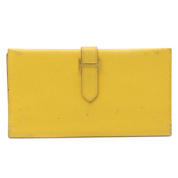 HERMES Bearn Classic Bi-Fold Long Wallet Couchbel Leather Jaune d'Or Yellow B Engraved