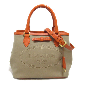 PRADA 2way handbag Beige Orange canvas leather