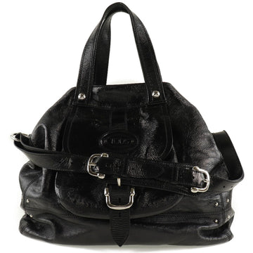 TOD'S 2WAY Shoulder Patent Leather Black Women's Tote Bag