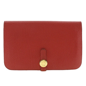 HERMES Dogon Long Wallet Togo Made in France 2012 Red/Gold Hardware P Belt Ladies