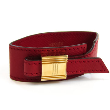 HERMES Artemis Leather,Metal Bracelet Gold,Red