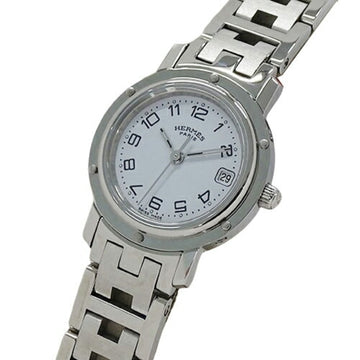 HERMES Watch Ladies Brand Clipper Date Quartz QZ Stainless Steel SS CL4.210 Silver White Polished