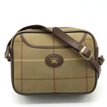 BURBERRYs Plaid Shoulder Bag Pochette Canvas Leather Khaki Brown
