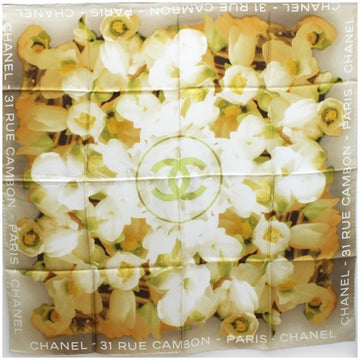 CHANEL silk scarf muffler 31 RUE CAMBON beige camellia  ladies