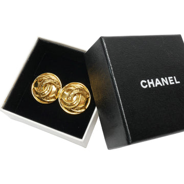 CHANEL Old  Vintage Earrings Ladies 1994 90's Circle Coco Mark Clip Type Gold Plated 94P