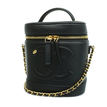 CHANELAuth  Matelasse Chain Shoulder Women's Leather Vanity Bag Black