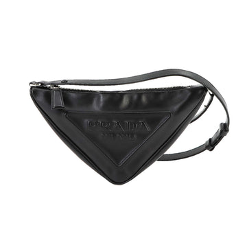 PRADA triangle shoulder bag leather black 1NQ043 silver metal fittings Triangle Shoulder Bag
