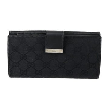 GUCCI Double Hook Long Wallet Bifold 74210 GG Canvas Leather Black Silver Hardware