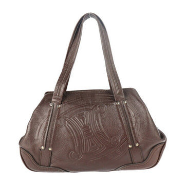 CELINE handbag leather brown gold metal fittings triomphe logo mark emboss