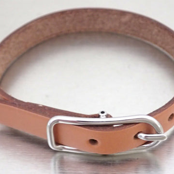 HERMES bracelet leather/metal brown x silver unisex