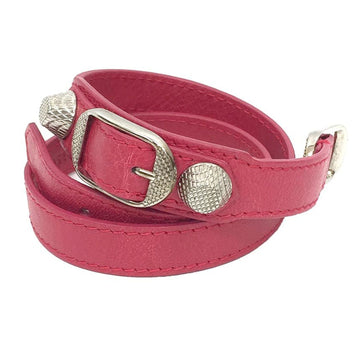BALENCIAGA Giant Bracelet 236345 Leather Rose Pink Silver