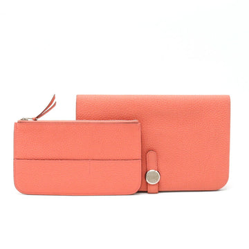 HERMES Dogon Duo GM Bifold Long Wallet Togo Leather Flamingo Coral Pink Coin X Engraved
