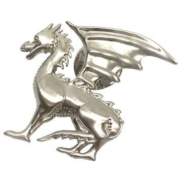 HERMES talisman dragon brooch pin badge palladium plated silver color