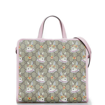 GUCCI GG Supreme x Yuko Higuchi Rabbit Handbag Shoulder Bag 630542 Brown Pink Canvas Leather Ladies