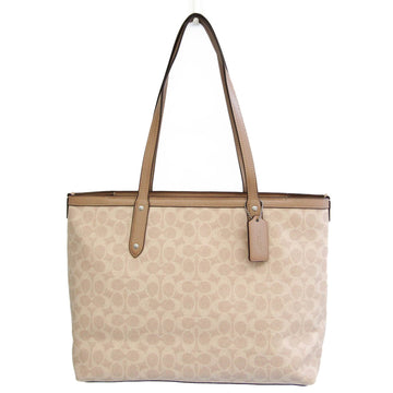 COACH Signature Central Tote With Zip 69422 Women's PVC,Leather Tote Bag Beige,Cream