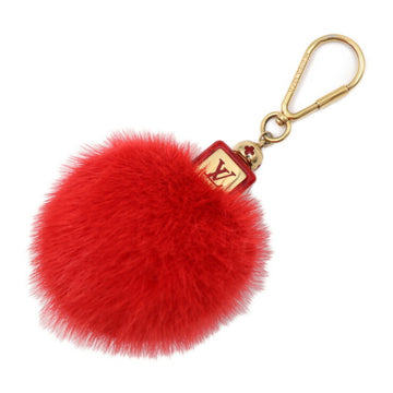 LOUIS VUITTON Fluffy Keychain M67313 Mink Fur Red Gold Hardware Bag Charm Key Ring