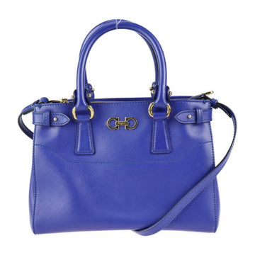 SALVATORE FERRAGAMO Gancini handbag 21E428 leather blue 2WAY gold hardware