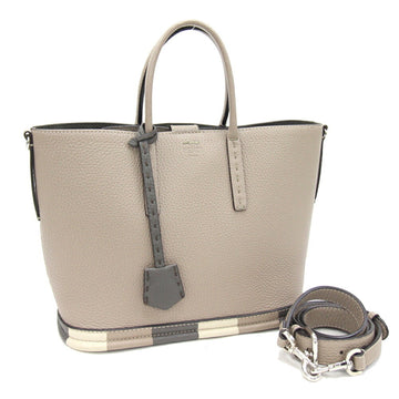 FENDI Handbag Selleria 8BH349 Greige Leather Tote Bag Women's