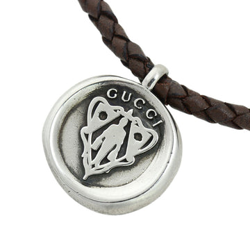 GUCCI pendant necklace AG925 leather logo crest 270669