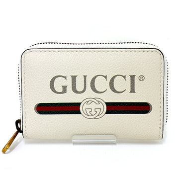 GUCCI Round Zipper Coin Case Logo Print Card Interlocking G Purse Leather 496319 White Antique Gold Hardware