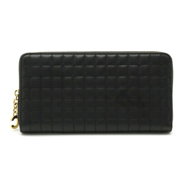 CELINE C Charm Large Zipped Wallet Round Long Quilted Leather Black 10B55